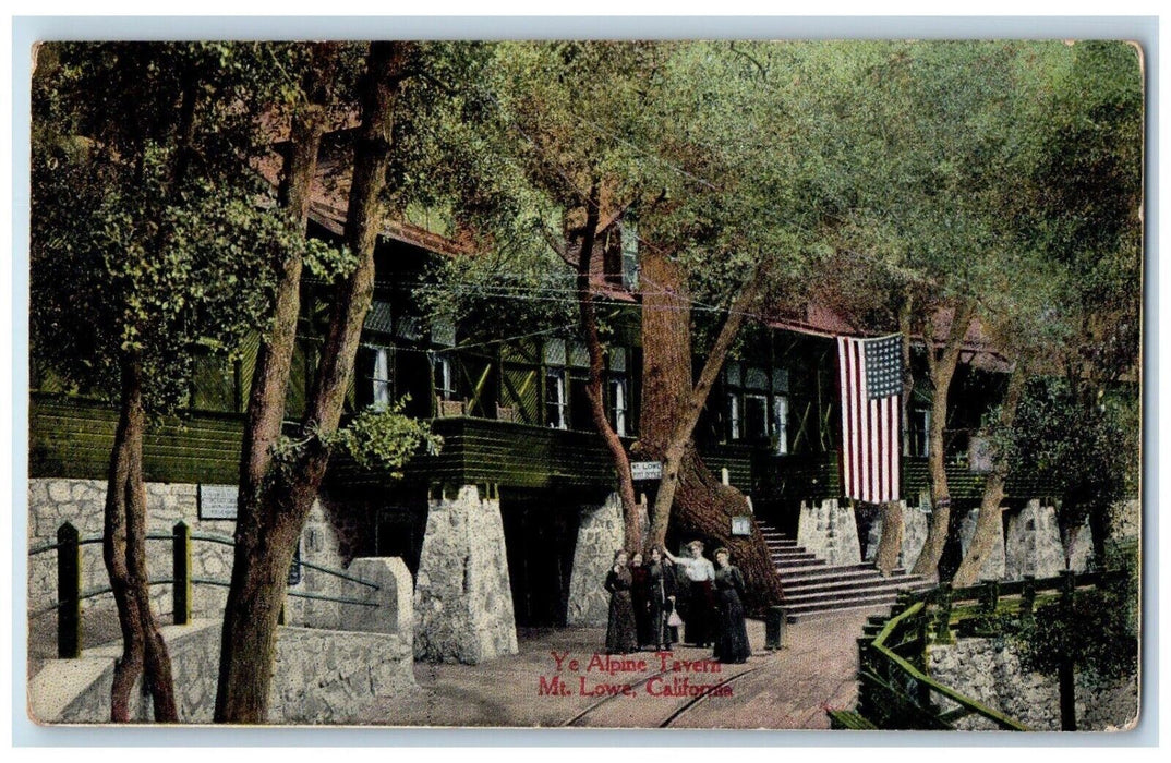 1918 Ye Alpine Tavern Mount House Exterior Trees Road Lowe California Postcard