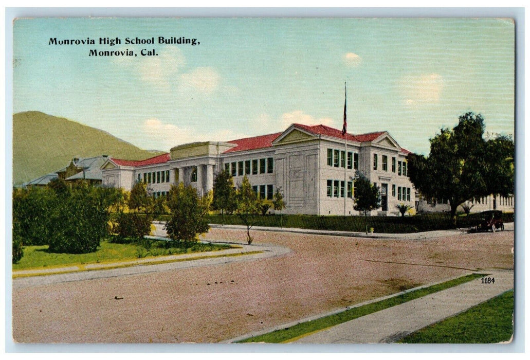 c1910 Munrovia High School Building Exterior Street Monrovia California Postcard