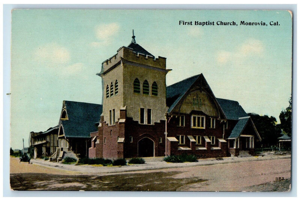 c1910 First Baptist Church Chapel Exterior Building Monrovia California Postcard