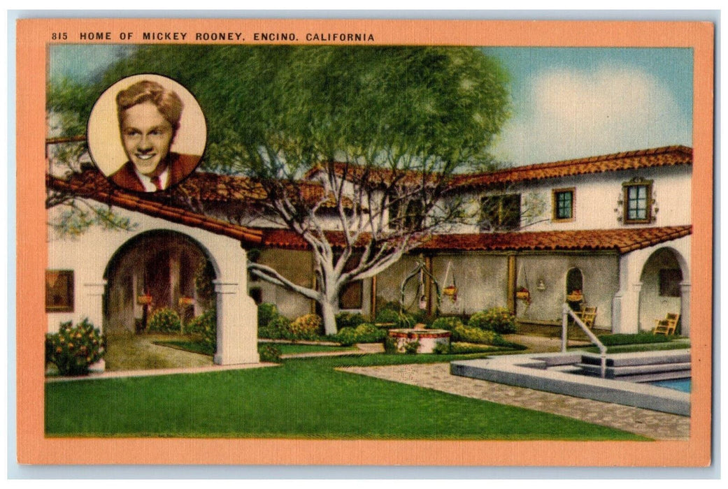 c1940's Home of Mickey Rooney Encino California CA Longshaw Card Co. Postcard