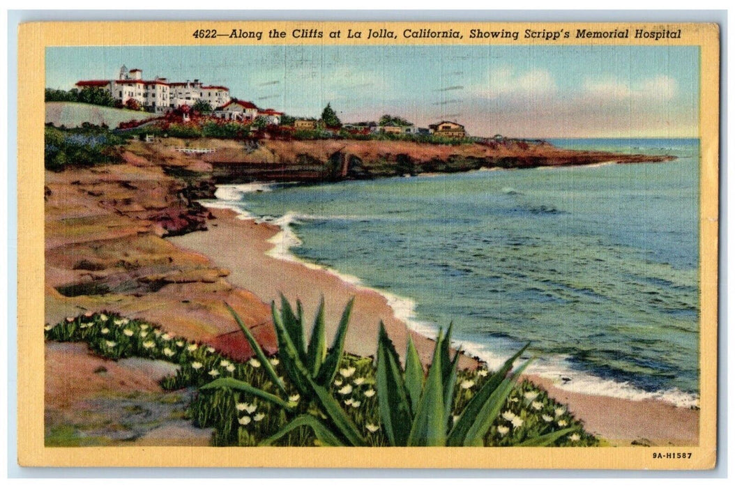 1956 Cliffs La Jolla California Showing Scripp's Memorial Hospital Postcard