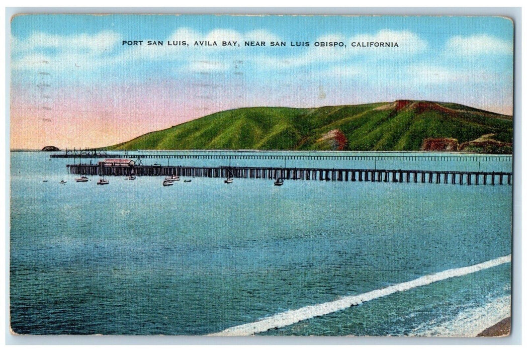 1940 Port San Luis Avila Bay Boats Near San Luis Obispo California CA Postcard