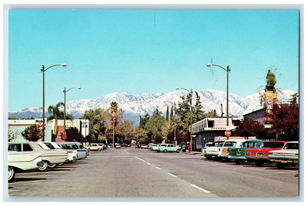 c1950's Snow-capped Mountain Range Yale Avenue Claremont California CA Postcard