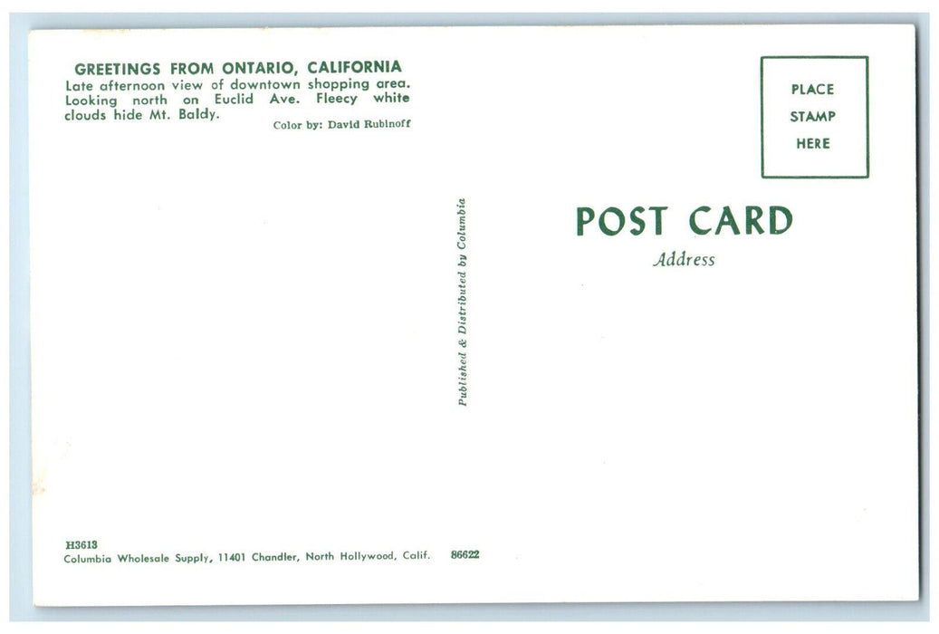 c1950's Standard United California Greetings from Ontario California CA Postcard