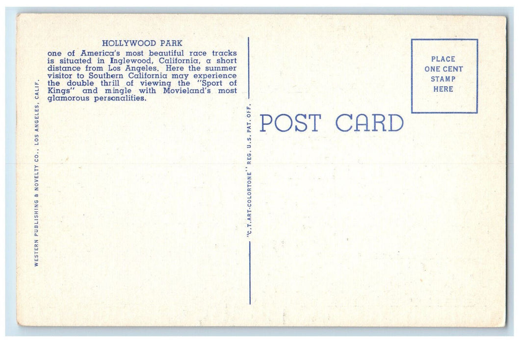 c1960's Horse Racing "There They Go" Hollywood Turf Club, Inglewood CA Postcard