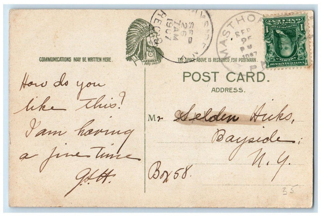 1907 The Main Mast Old Ship Constitution Furnished Near Mast Hope PA Postcard