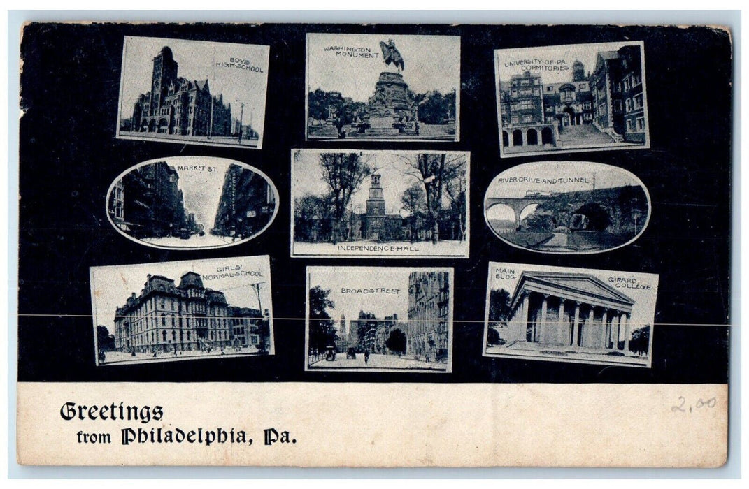 Greetings From Philadelphia Pennsylvania PA, Multiview Antique Postcard