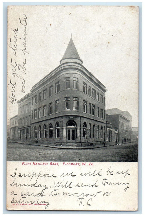 c1910 First National Bank Piedmont West Virginia WV Antique Posted Postcard