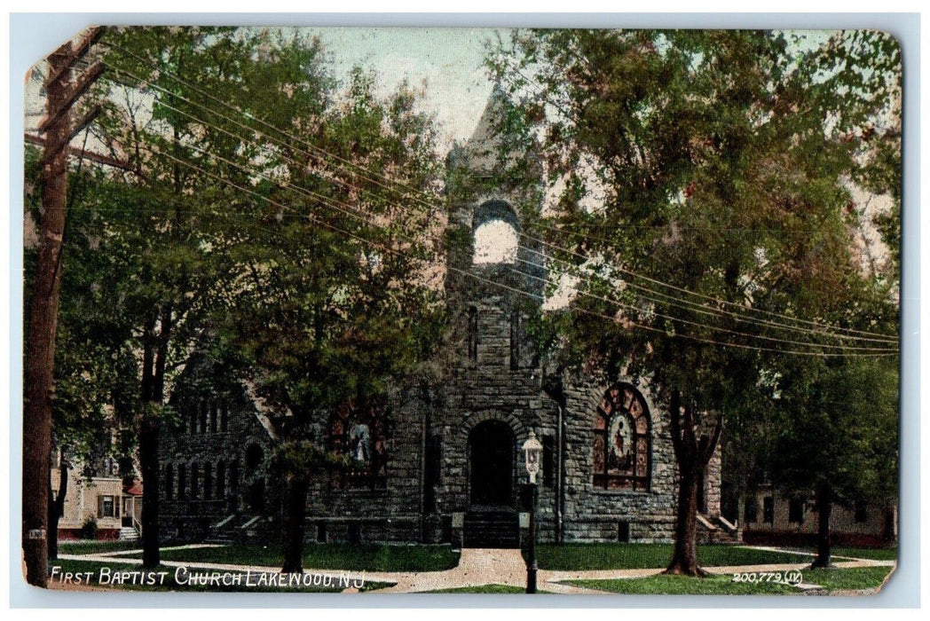 1908 First Baptist Church Lakewood New Jersey NJ Posted Antique Postcard