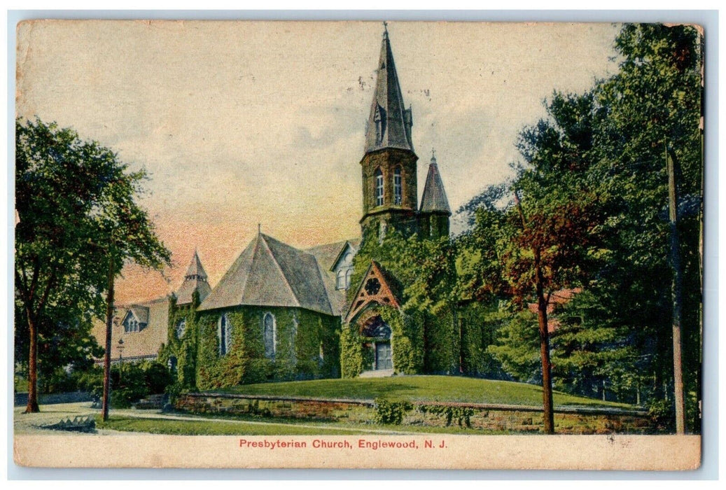 c1910's Presbyterian Church Street View Englewood New Jersey NJ Antique Postcard