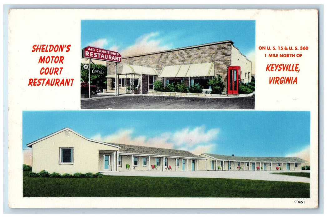 c1950's Sheldon's Motor Court Restaurant Keysville VA Multiview Postcard