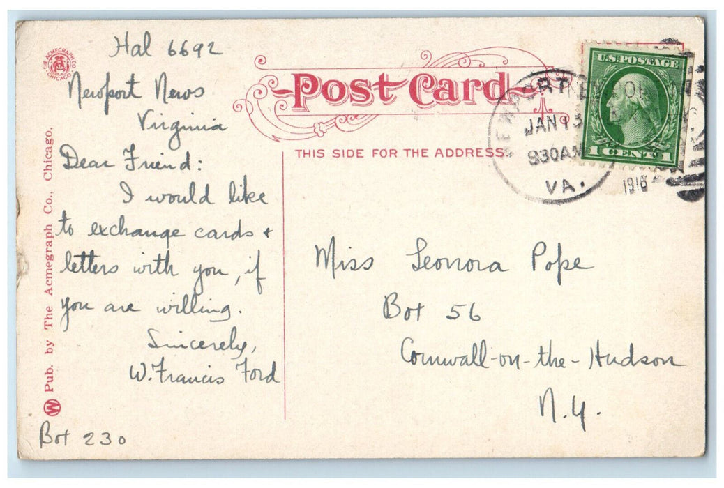 1918 Old Point from the Ferry Ocean View Old Point Comfort VA Postcard
