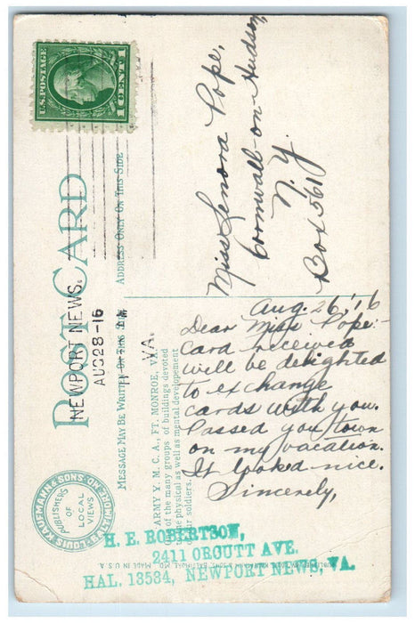 1916 Army Y.M.C.A Fort Monroe Virginia VA Antique Unposted Postcard