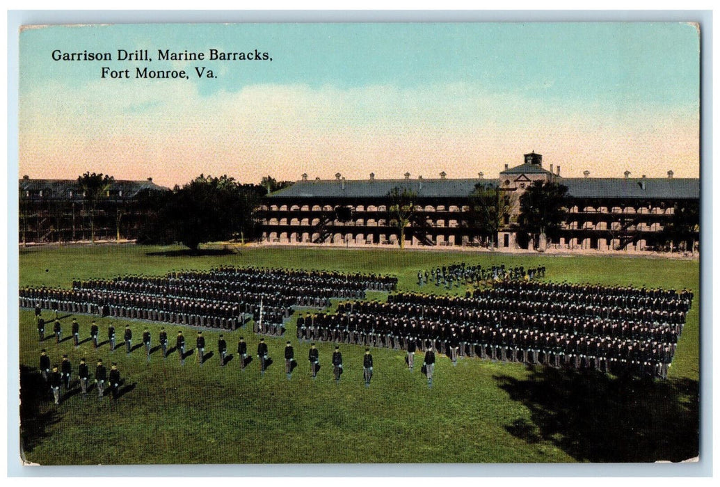 c1910 Garrison Drill Marine Barracks Fort Monroe Virginia VA Antique Postcard