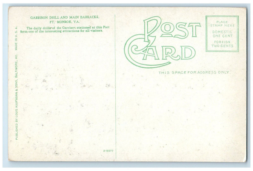 c1910 Garrison Drill Marine Barracks Fort Monroe Virginia VA Antique Postcard