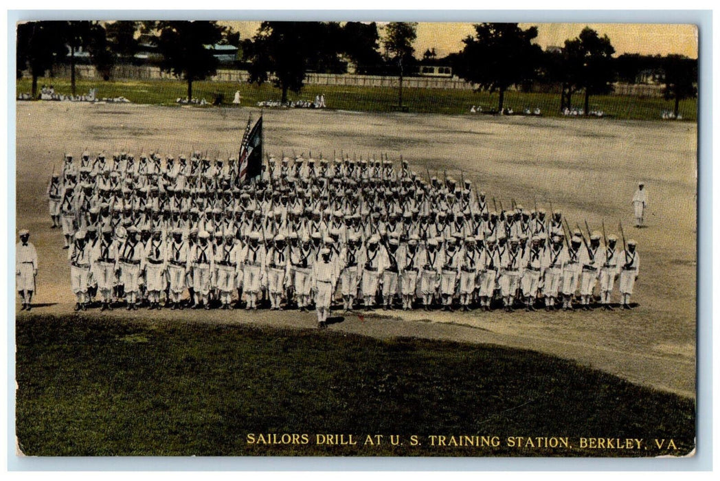 c1910 Sailors Drill at US Training Station Berkley Virginia VA Antique Postcard