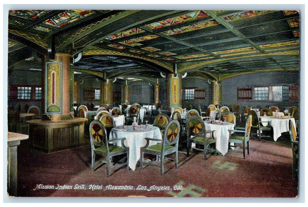 c1910 Mission Indian Grill Hotel Alexandra Vase Los Angeles California Postcard