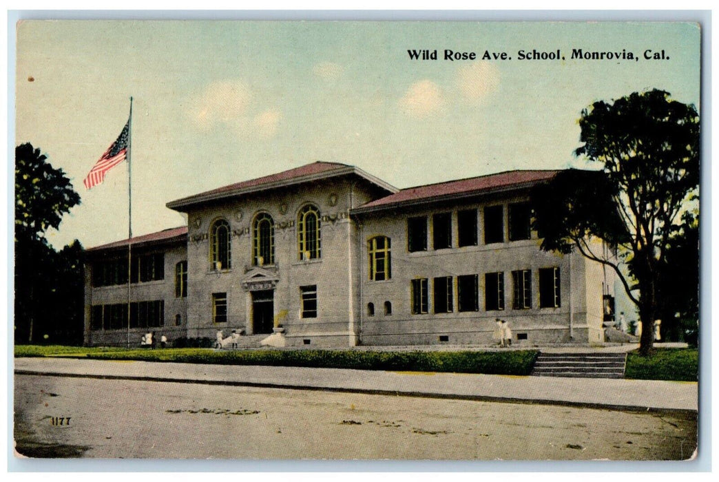 c1910 Wild Rose Avenue School Exterior Building  Monrovia California CA Postcard