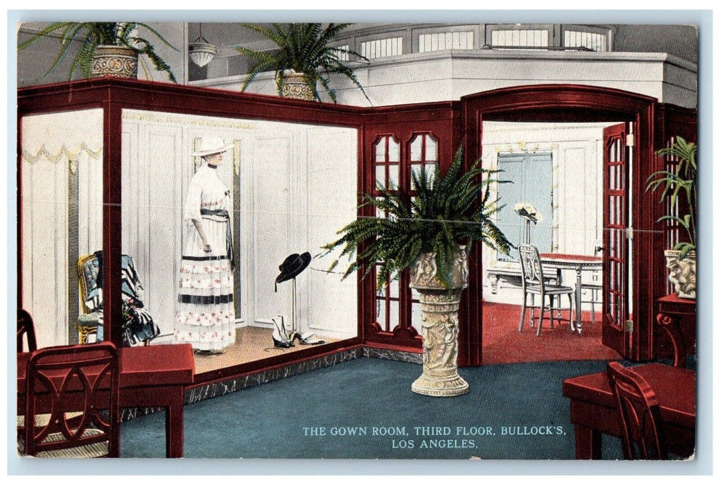 c1910 Gown Room Third Floor Bullocks Interior Los Angeles California CA Postcard