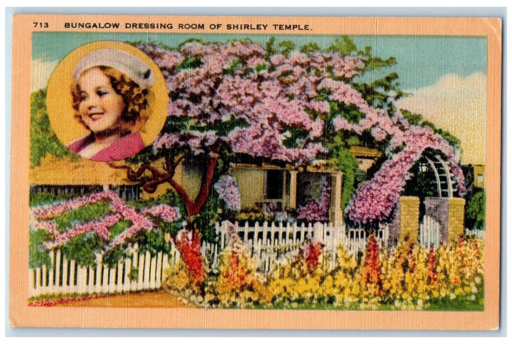 c1940 Bungalow Dressing Room Shirley Temple Flowers Garden California Postcard