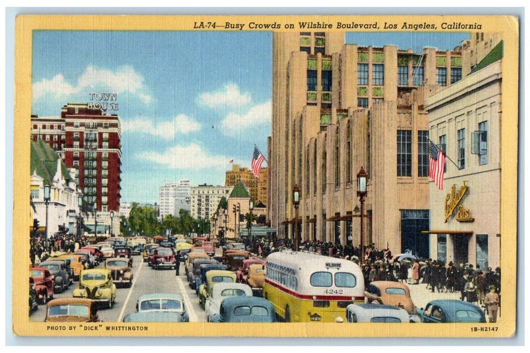 1948 Busy Crowds Wilshire Boulevard Classic Cars Los Angeles California Postcard