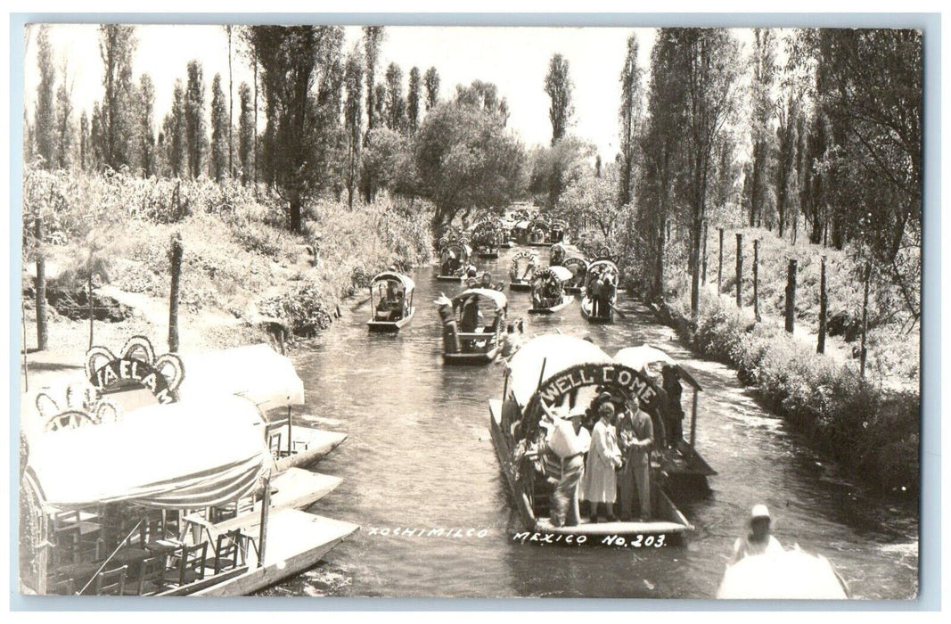 1948 Trajinera Boats Xochimilco Mexico City RPPC Photo Posted Antique Postcard