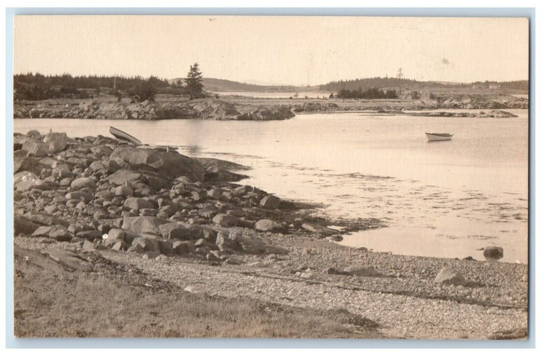 c1910's From Greens Isle Looking North Boat Maine ME RPPC Photo Antique Postcard