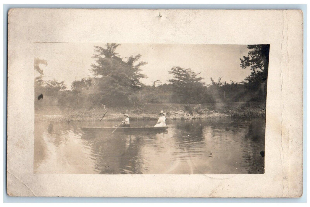 1912 Candid Rowboat Versailles Ohio OH RPPC Photo Posted Antique Postcard