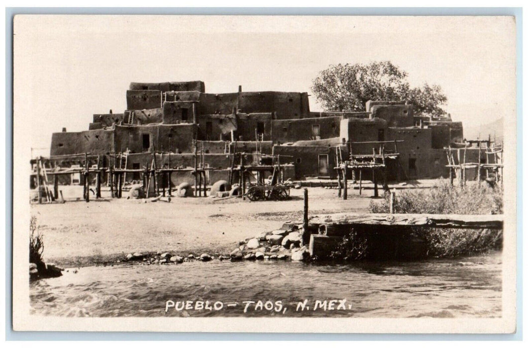 c1910's View Of Pueblo Taos New Mexico NM, Native American RPPC Photo Postcard