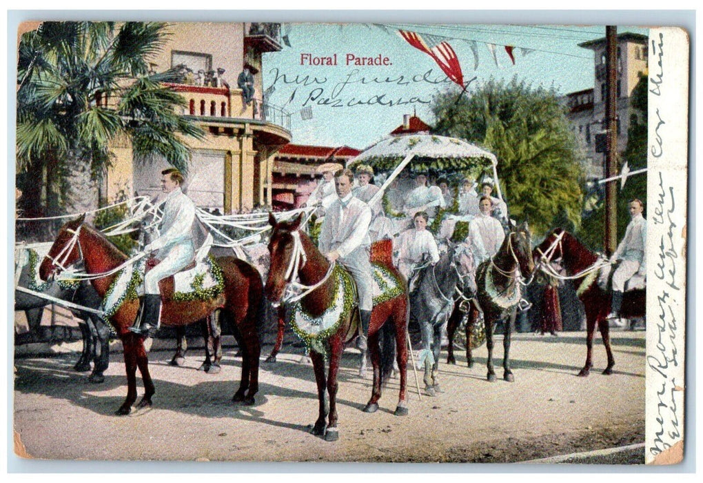 1908 Floral Parade Horse Ceremony Manchester Los Angeles California CA Postcard