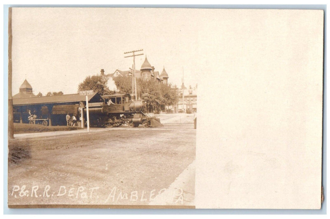 c1905 P & R R Depot Train Locomotive Ambler Pennsylvania PA RPPC Photo Postcard