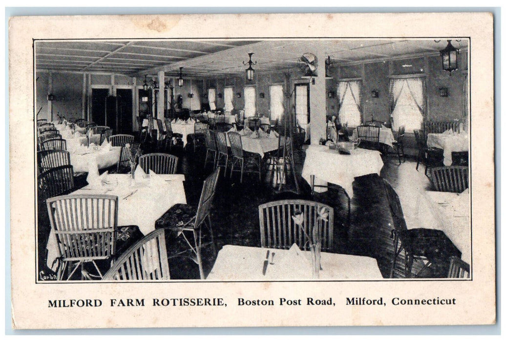 c1950's Milford Farm Rotisserie Dining Room Milford Connecticut CT Postcard