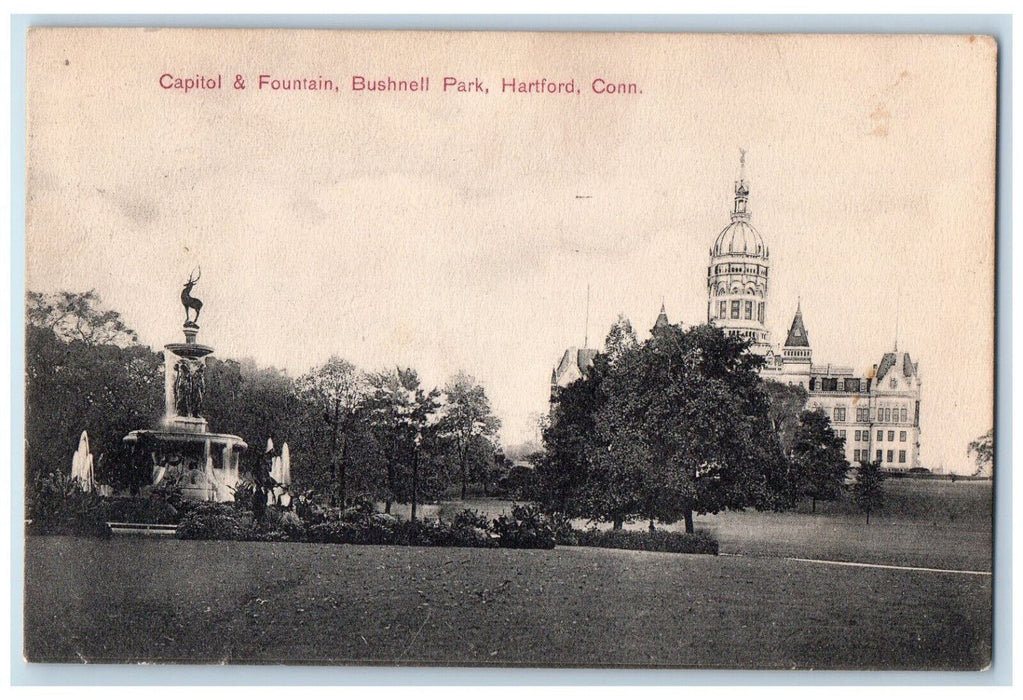 1908 Capitol & Fountain Bushnell Park Hartford Connecticut CT Antique Postcard