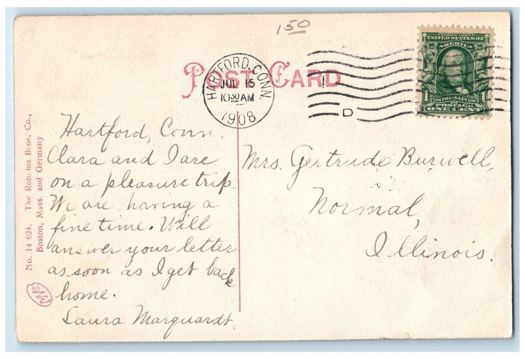 1908 Capitol & Fountain Bushnell Park Hartford Connecticut CT Antique Postcard