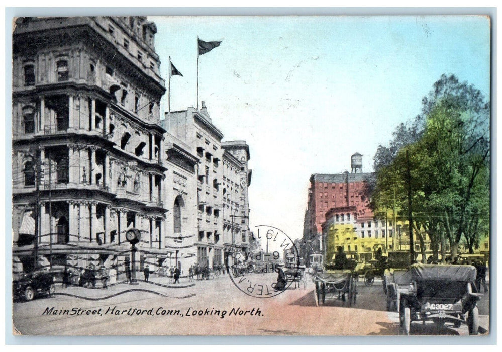 1911 Main Street Horse Carriage Hartford Connecticut CT Antique Postcard