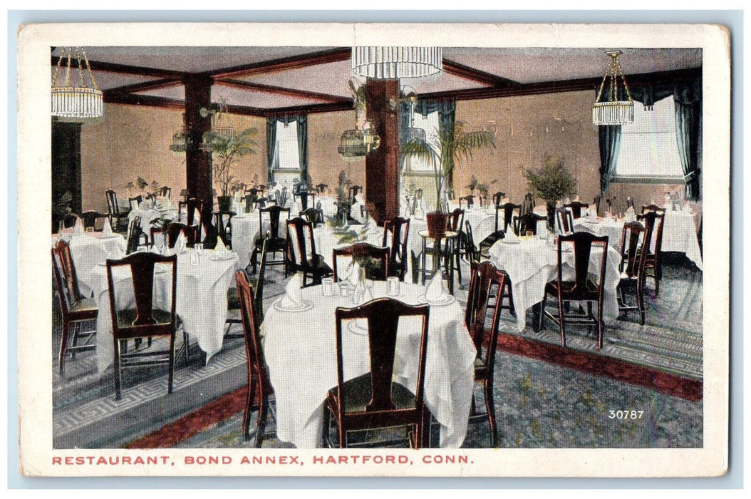 1911 Restaurant Interior Dining Bond Annex Hartford Connecticut CT Postcard