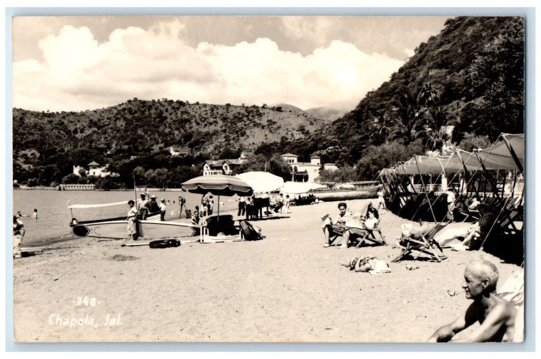 c1940's View Of Chapala Lake Boat Jalisco Mexico RPPC Photo Antique Postcard