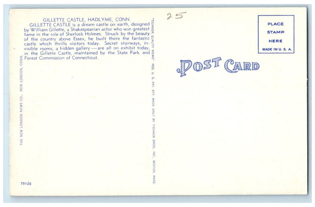 c1950's Gillette Castle Hadlyme Connecticut CT New London News Postcard