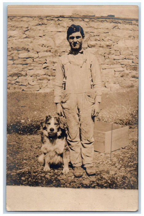 c1910's Man With Cute Dog Box RPPC Photo Unposted Antique Postcard
