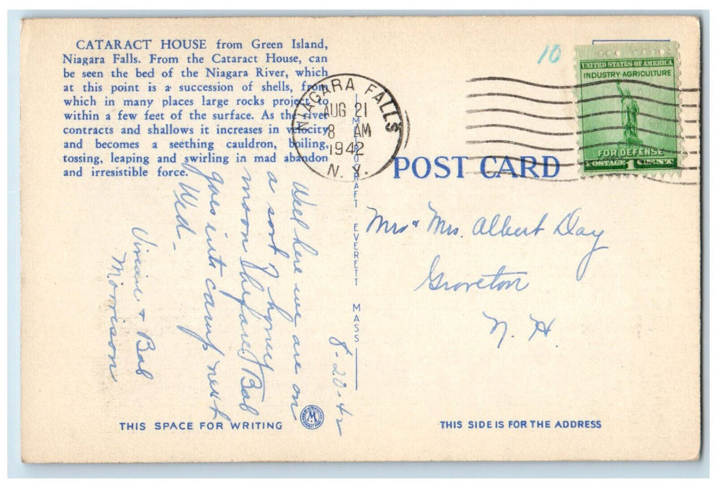 1942 Cataract House from Green Land Niagara Falls New York NY Postcard