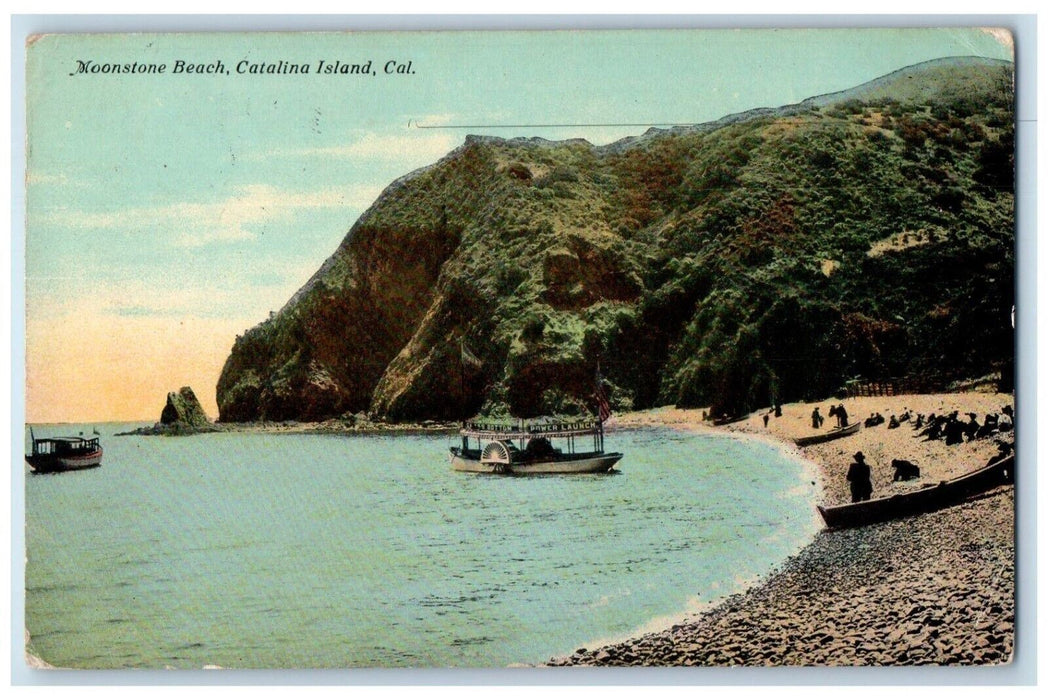 1910 Moonstone Beach Mountain Boat Ship Catalina Island California CA Postcard