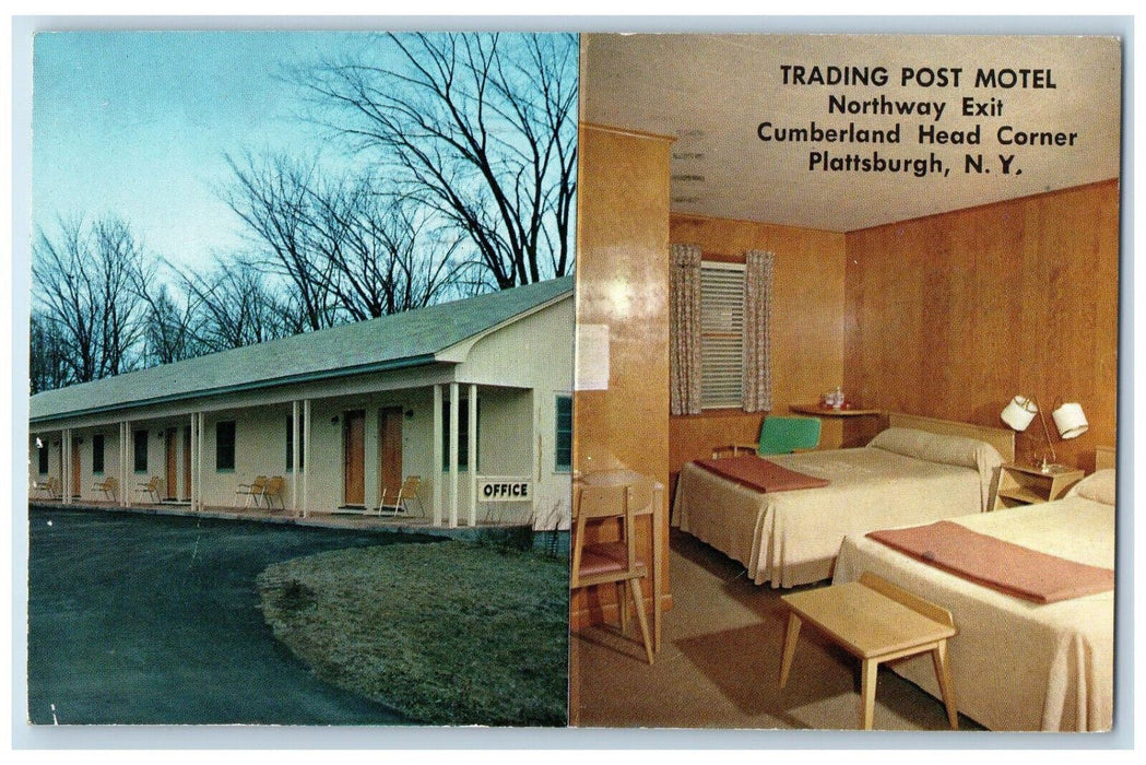 1966 Trading Post Motel Plattsburg New York NY Multiview Vintage Postcard