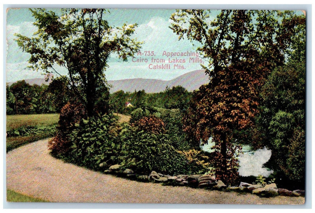 c1910 Approaching Cairo from Lake Mills Catskill Mountains NY Postcard