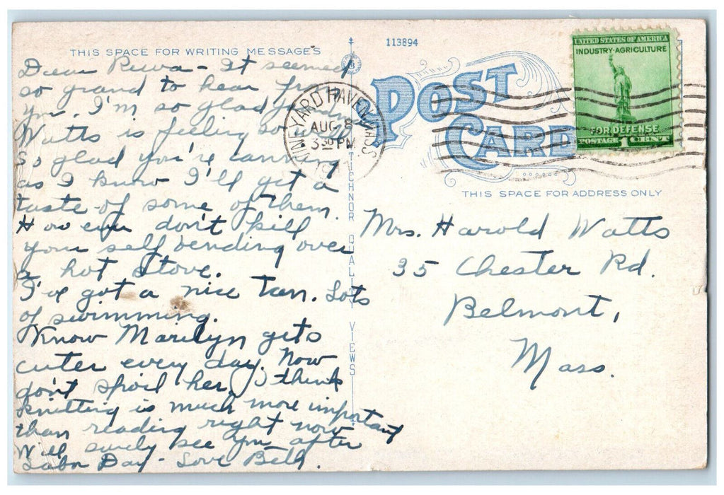 c1920's West Chop Light Vineyard Haven Massachusetts MA Antique Postcard