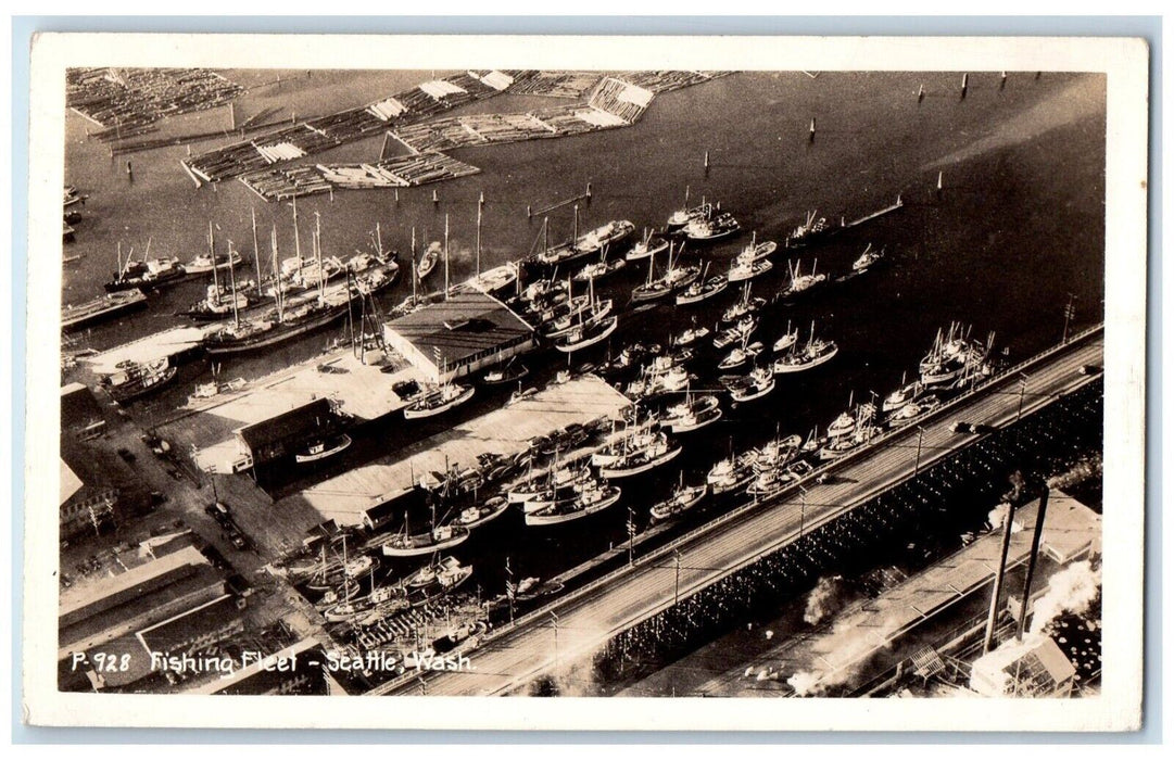 Aerial View Of Fishing Fleet Boats Seattle Washington WA RPPC Photo Postcard