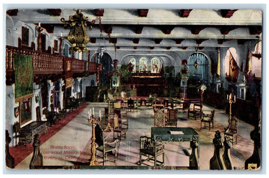 1917 Music Room Glenwood Mission Inn Interior Riverside California CA Postcard