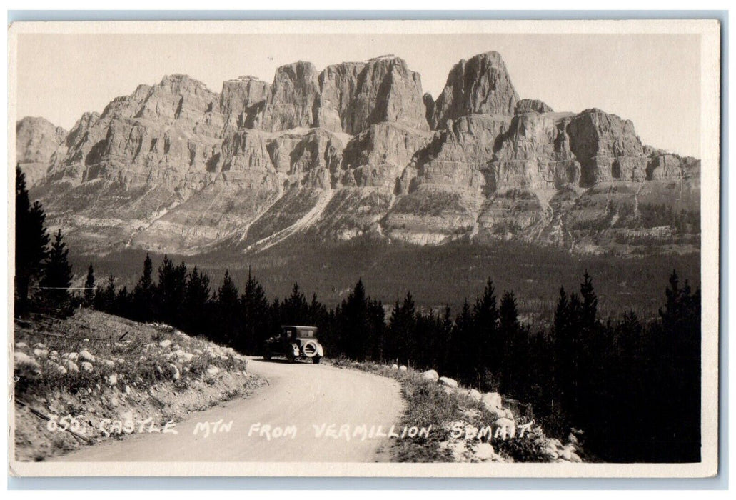 Castle Mountain From Vermillion Summit Car Alberta Canada RPPC Photo Postcard