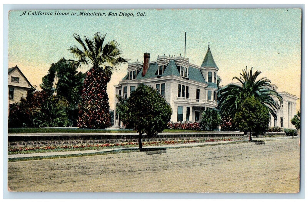 c1910 California Home Midwinter House Exterior San Diego California CA Postcard