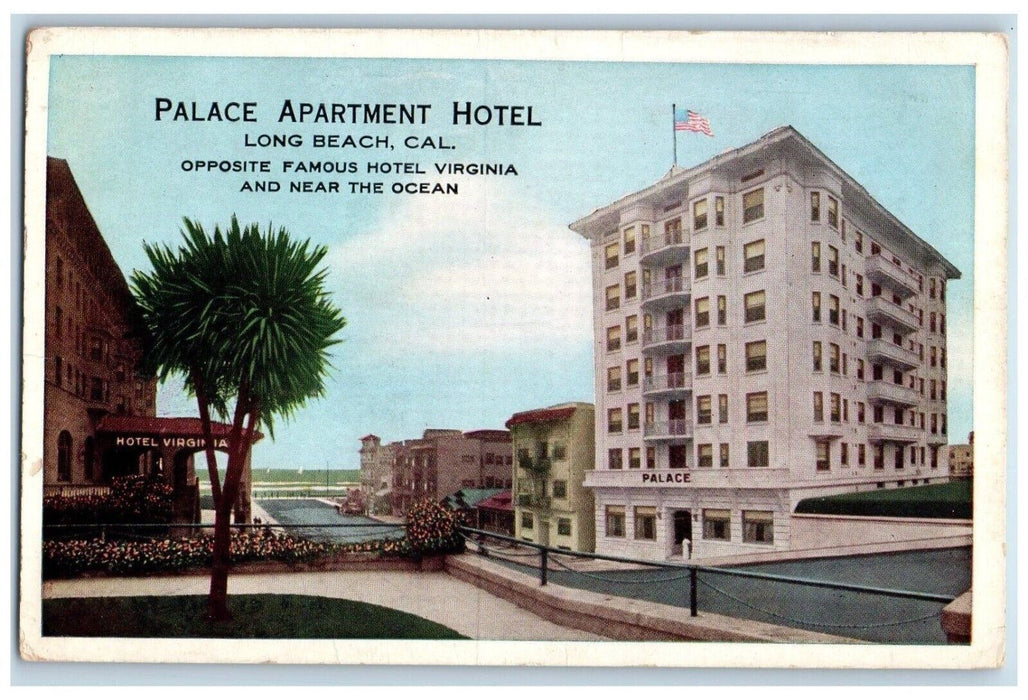 c1920 Palace Apartment Hotel Exterior Virginia Long Beach California CA Postcard