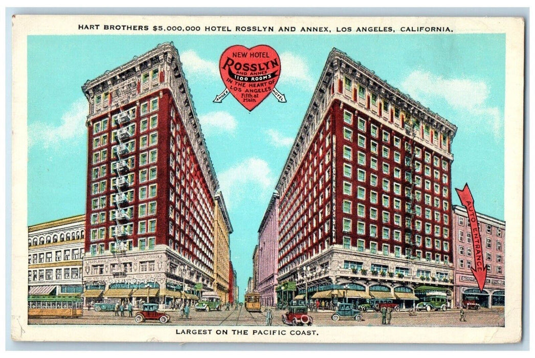 c1920 Hart Brothers Hotel Rosslyn Annex Coast Los Angeles California CA Postcard